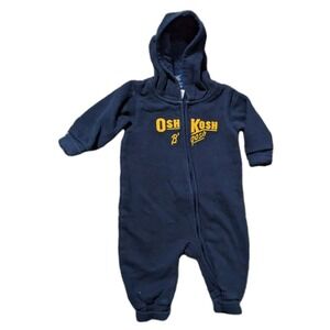 Oshkosh Jumper One Piece Zip Hood Logo‎ 6-9 Months Navy Blue Baby Spell Out